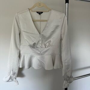 Express Cream Long-Sleeve Peplum Blouse